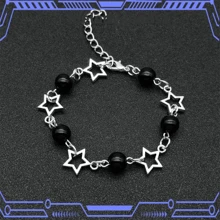 Star Bracelet With White And Black Beads, Silver Star Pendant Bracelet - Negro - Ver 3