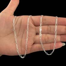 Men's Chain 925 Silver Thin 3X1 2mm Plated 60cm/70cm - 銀色 - 查看 2