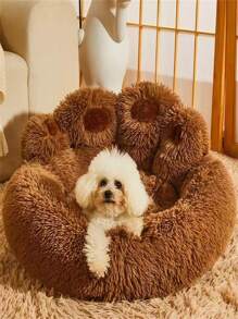 1pc Bear Paw Plush Pet Mat Plush Bear Paw Pet Bed - Polyester PP Cotton Filling, Machine Washable Easy Care, Non-Slip Design, Soothing Anxiety Warm Soothing Donut Bed Bear Paw Shape Pet Bed - Super Soft Cat & Dog Soothing Bed, Suitable For All Seasons, Super Soft Plush Bear Paw Shape, Perfect Choice For All Kinds Of Pets - 咖啡棕 - 查看 9
