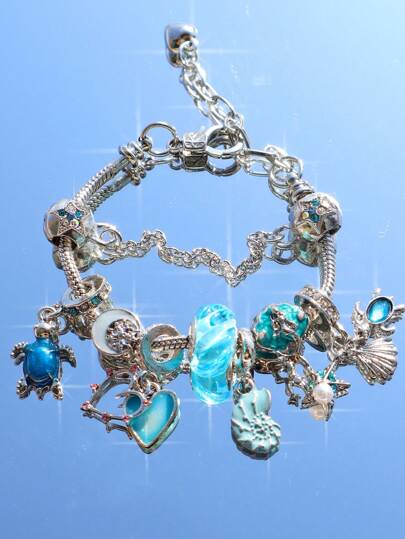 1pc Ocean Animal Charm Bracelet, Protect Animals Memorial Bracelet, Ocean Style Bracelet, Starfish & Ammonite Bracelet, Bohemian Holiday Style Adjustable Bracelet