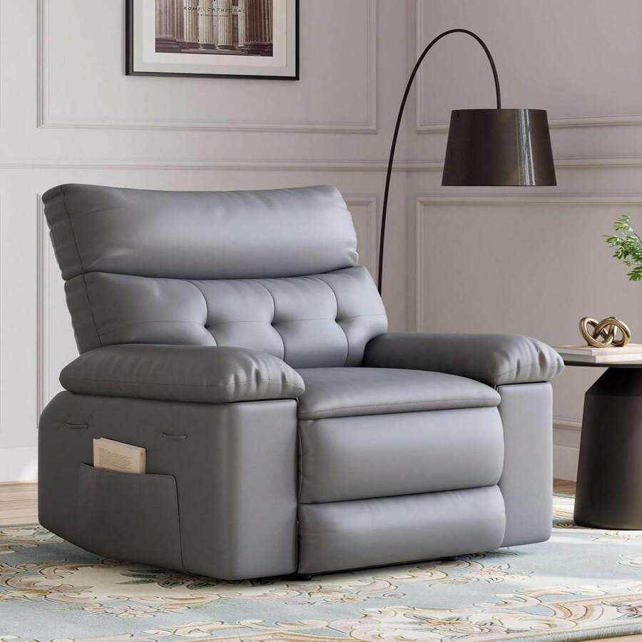 GOCAPTAIN Oversized Recliner Chair - PU Leather Large Manual Recliner For Adults, Ultimate Comfort Lazy Chair With 1.5X Sponge Filling And Easy Recline Mechanism For Relaxation-56cm Seat - Light Grey - View 1