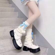 Lolita Pink Bow Hairball Stocking Pile Socks - White - Average Size - 藍色 - 查看 3