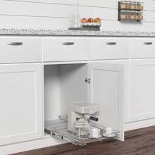 Pull Out Cabinet Organizer, (20" W X 21" D) Heavy-Duty Metal Sliding Drawer Shelf, Bathroom Under Sink Kitchen Cabinets Organizer And Storage Slide Out Shelves, Chrome, 1 Tier, 2 Pack