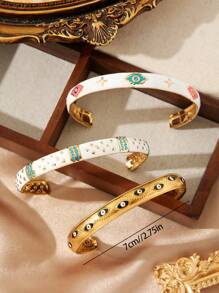 1 件不锈钢 18K 多层珍珠珐琅手镯，简约设计，时尚适合派对、约会、办公室佩戴 - 金黃色 - 查看 5