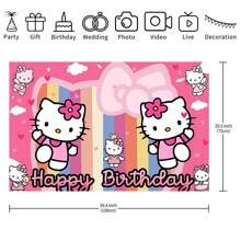 Sanrio 1 Striscione da parete per festa di compleanno a tema Sanrio KT Cat, decorazioni per festa a tema cartoni animati per doccia, forniture per decorazioni della camera da letto, tappezzeria o sfondo fotografico, 210 x 150 x 100/100 x 75 cm