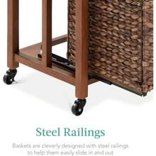 Vertical Rolling File Cabinet, Multipurpose Portable Water Hyacinth Basket Organizer For Home Office, Workspace W/Rubberwood Frame, Metal Sliders, Locking Caster Wheels - Mocha - Mocha - View 3