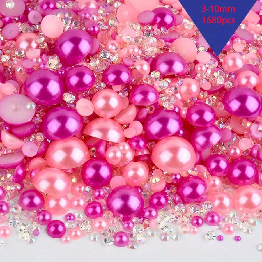 1680 piezas Surtido de 3-10 mm perlas planas de resina con diferentes colores para manualidades de joyería, fundas de teléfono, espejos, tazas, artesanía y decoración de zapatos - polvo medio rosa rojo - Ver 1