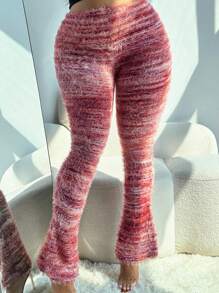 Leggings de felpa a rayas tejidos, aptos para otoño/invierno