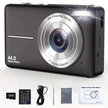 Cámara digital mini de alta definición de 4400MP, grabación Full HD 1080P, tarjeta de memoria de 32GB, batería recargable, cordón, anti-vibración, zoom 16X, grabación de video, webcam, multilingüe, diseño de bolsillo portátil, ¡regalo ideal para adolescentes y fotógrafos! - Cámara + tarjeta de memoria 32G - Ver 17