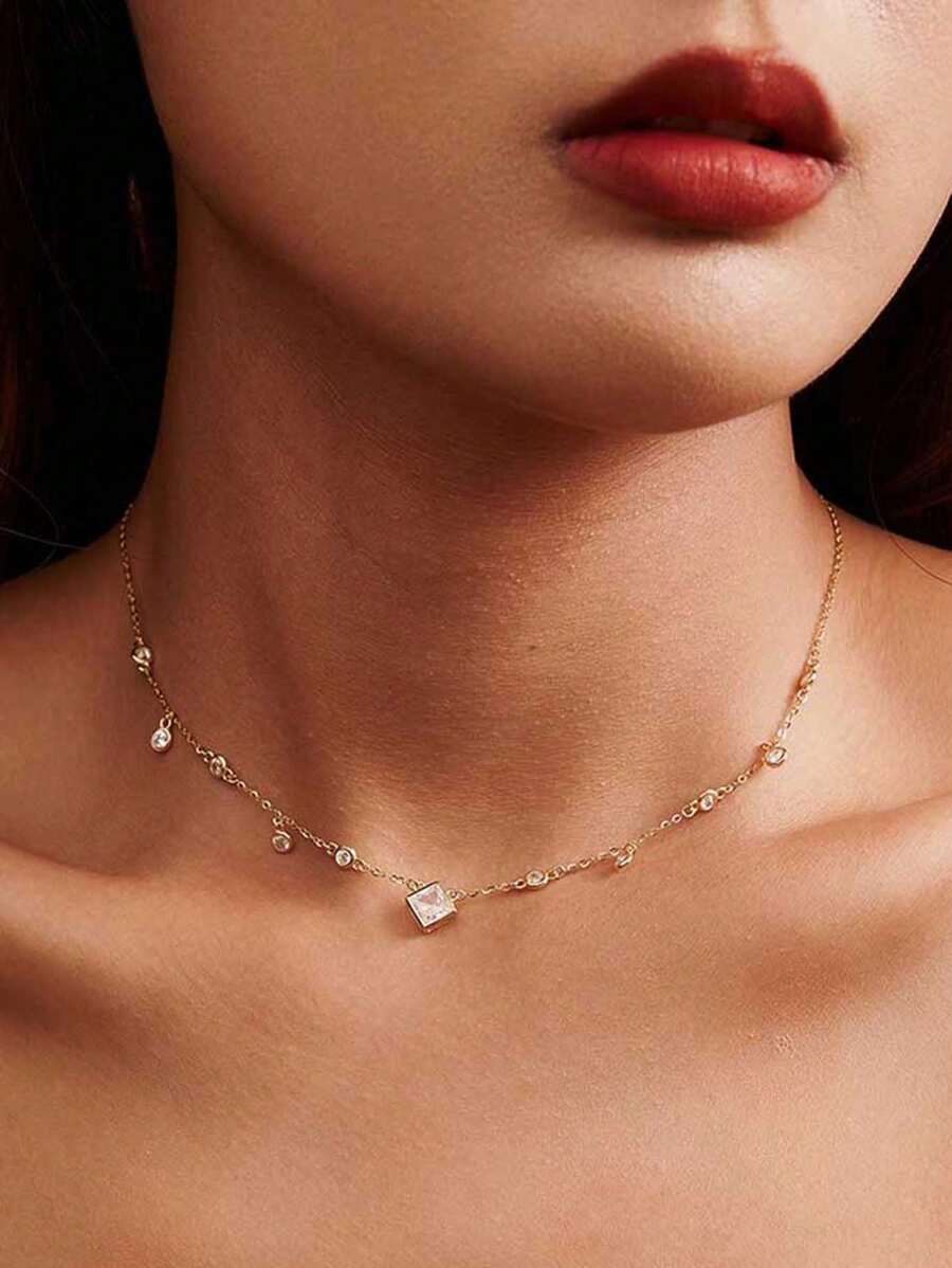 1 件真正的 925 纯银颈链 O 型链，带 4A 闪亮方形和椭圆形锆石装饰，适合女性、女孩和妈妈日常佩戴、生日派对圣诞节和情侣装