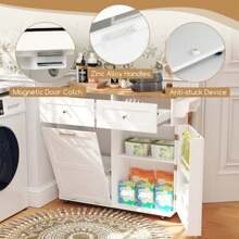 Rolling Kitchen Island Kitchen Island Cart With Drop Leaf Trash Can Cabinet Black/White - 白色 - 查看 4