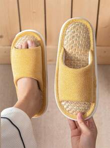 Pantofole da donna con punta aperta, base in corda di erba intrecciata traspirante, pantofole da interno/casa per coppie, ideali per primavera ed estate