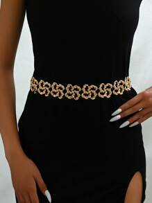 1pc Fashionable Unique Exaggerated Geometric Asymmetrical Multi-Square Hollow Spiral Metal Linked Waist Chain, Versatile For Daily Wear And Parties - Yellow Gold - View 2