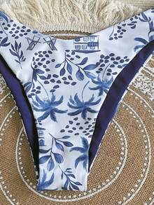 女士度假风印花挂脖三角比基尼两件套，适合海岛度假、摄影和夏季沙滩装 - 彩色 - 查看 5