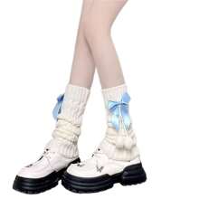 Lolita Pink Bow Hairball Stocking Pile Socks - White - Average Size - 藍色 - 查看 1