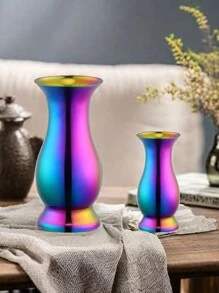 1pc Minimalist Modern Stainless Steel Vase, Luxury Stylish Vase, Metal Gardening Vase Decor, St. Patrick's Day Decor, Elegant Home Room Decor & Holiday Supplies, Valentine's Day Gift, Living Room Flower Vase, Tabletop Dried Flowers Planter, Multi-Color Gifts Birthday Graduation