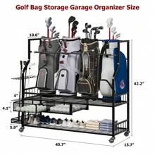 Golf Bag Storage Garage Organizer,Golf Bag Storage Rack W/Drawer For Golfing Bags, Clubs, Balls, Gadgets, Accessories & Equipment,Golf Bag Stand W/Wheels For Home, Golf Course - 45.7 X 42.2 X 15.7 Inch - View 2