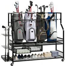 Golf Bag Storage Garage Organizer,Golf Bag Storage Rack W/Drawer For Golfing Bags, Clubs, Balls, Gadgets, Accessories & Equipment,Golf Bag Stand W/Wheels For Home, Golf Course - 45.7 X 42.2 X 15.7 Inch - View 1