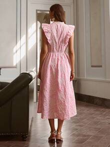 Simplee 女士夏季新款刺绣荷叶边下摆蕾丝拼接无袖连衣裙，适合音乐节、婚礼宾客