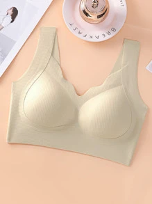 4pcs Women's Solid Color Wireless No-Underwire Supportive V-Neck Breathable & Comfortable Lingerie Bra
