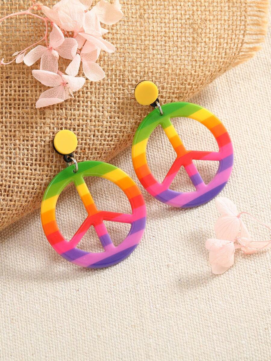 1 Pair Cute Acrylic Rainbow Circle Airplane Earrings - Multicolor - View 1