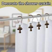 12 Pieces Of Blue Vintage Mushroom Shower Curtain Hooks - Spring And Summer Curtain Shower Curtain Decorative Metal Ball Hooks Home Bathroom Decor Bathroom Accessories Back To School - Green Ancient Color - View 2