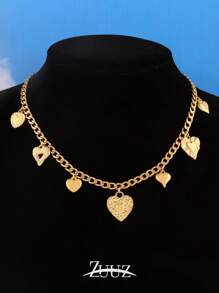 1 pieza Collar con colgante de corazón de acero inoxidable de moda y vintage para mujer, collar gargantilla con múltiples colgantes de corazón, regalo ideal para mejores amigas