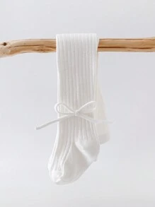 1 قطعة من جوارب ضيقة للبنات مع زخرفة الفيونكة، جوارب رفيعة للربيع/الخريف - أبيض - مشاهدة 3