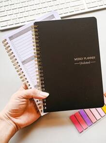 دفتر مخطط أسبوعي غير مؤرخ، جدول زمني يومي، أجندة، مخطط أهداف مع متتبع العادات للنساء، لوازم مدرسية، عودة إلى المدرسة