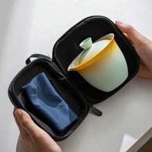 1 Set Portable Teapot Teacup Set With Travel Kit Kung Fu Teaware Ceramic Outdoor Tea Pots Chinese Tea Pot And Cup Set - Blue - View 4