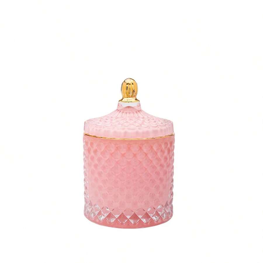 Geometric Glass Jewelry Jar - Pink/Black - Handmade Decorative Storage - 3.34" W X 5.11" H - Perfect For Rings, Earrings, And More - Pink - View 1