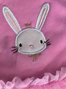 Vestido de manga larga de malla con estilo de niñas europeo y americano con bordado de conejito, vestido de princesa para niñas en otoño