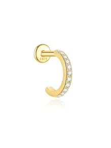 1pc 925 Sterling Silver Classic Cubic Zirconia Stud Earrings, 6-9mm Flat Bottom Ear Cartilage Piercing Delicate Jewelry, Suitable For Daily Wear, Wedding, Party, Engagement, Anniversary, Valentine's Day - Gold - View 18