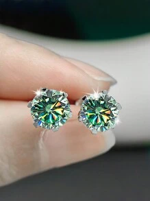 1 Pair Luxury 925 Sterling Silver 2 Carat Moissanite Women's 6-Claw Stud Earrings, Suitable For Daily Wear, Party, Holiday, Valentine's, Mother's Day, Christmas, Thanksgiving, Women's Jewelry Gift