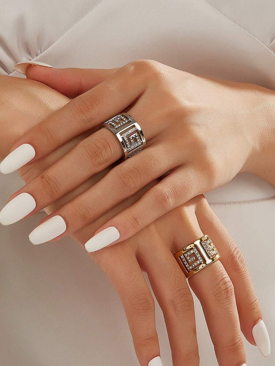 1pc 18K Gold Plated Gorgeous Style Stainless Steel Cubic Zirconia Ring Ladies Jewelry Wedding Party Dating Gift - G Type Ring - View 1