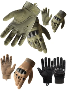 Men's Full Finger Protection Gloves, Anti-Cut, Breathable, Training, Cycling, Hiking, Riding, Windproof And Cut-Proof, Non-Slip Microfiber Leather - Black - View 1