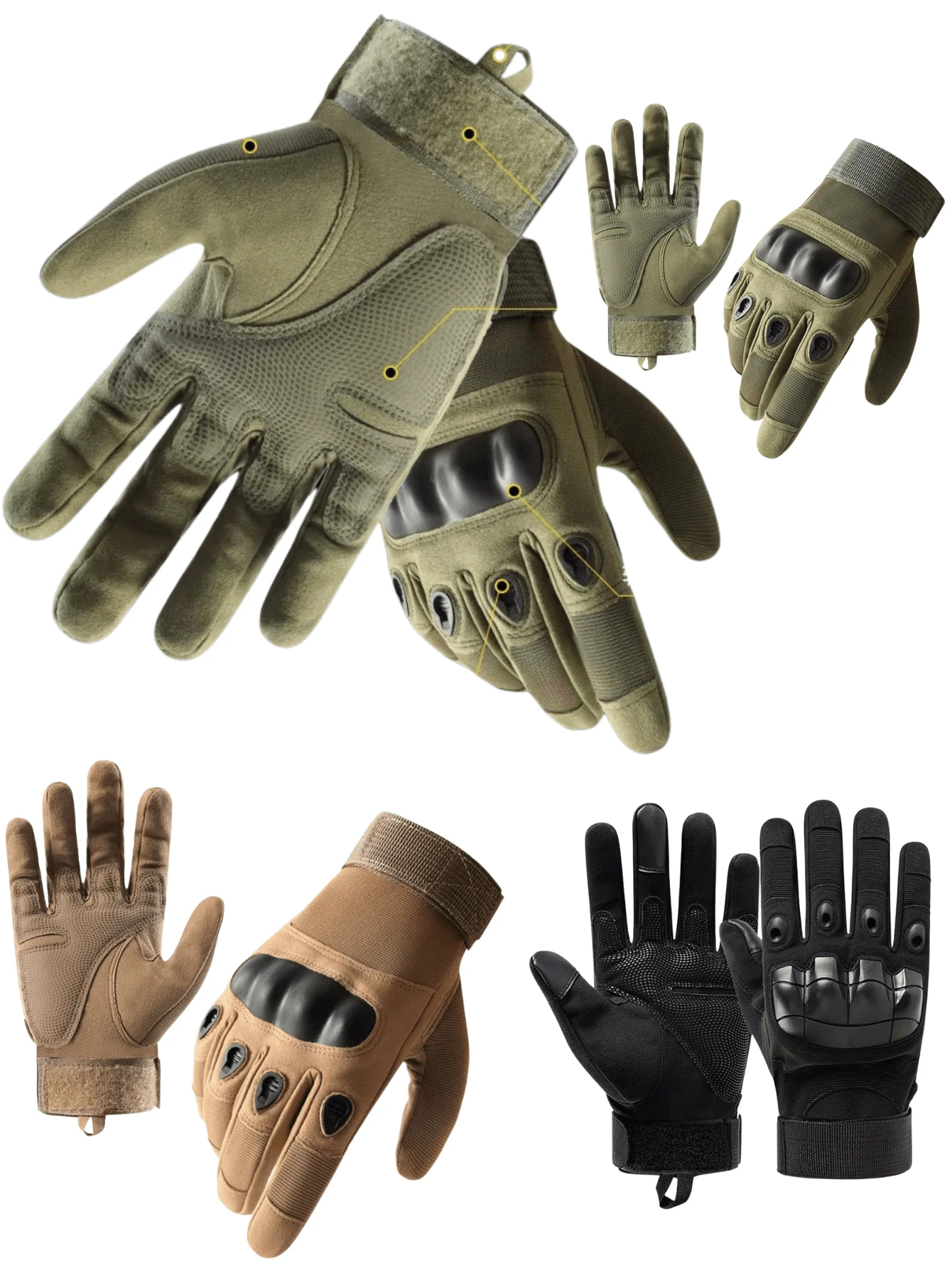 Men's Full Finger Protection Gloves, Anti-Cut, Breathable, Training, Cycling, Hiking, Riding, Windproof And Cut-Proof, Non-Slip Microfiber Leather - Black - View 1