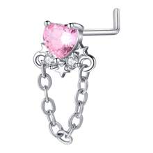 20G Pendientes de aro para la nariz en forma de L con colgante para mujer, aros de nariz con pendientes con flor de circonita cúbica de acero inoxidable para perforaciones de la nariz