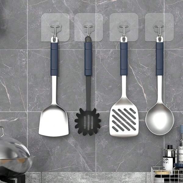 4pcs/10pcs/20pcs Heavy Duty Clear Adhesive Damage-Free No-Drill Wall Hooks, Multi-Function Waterproof Hanging Hooks For Keys, Bags, Clothes, Suitable For Kitchen, Bathroom, Wall, And Door