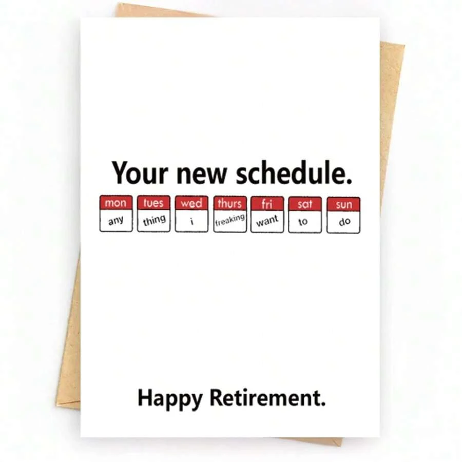 Funny Retirement Card, New Retirement Schedule, Happy Retirement Card, Congratulations Retirement Card, Free Time Including Envelope