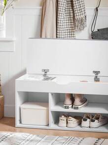 SoBuy FSR45-HG, Hallway Shoe Rack Shoe Cabinet Shoe Bench With Lift Up Bench Top And Seat Cushion, White - Grey - View 1