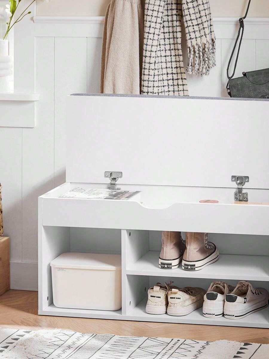 SoBuy FSR45-HG, Hallway Shoe Rack Shoe Cabinet Shoe Bench With Lift Up Bench Top And Seat Cushion, White - Grey - View 1