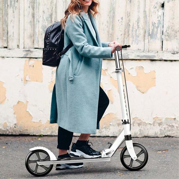 Cityroller, Scooter, Tretroller, Roller, höhenverstellbar, klappbar, mit Handbremse, PU Räder, für Kinder und Erwachsene, Weiß
