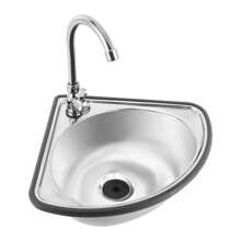 1 pieza Lavabo en esquina de acero inoxidable Rainaut con grifo y tubo de entrada - Lavabo triangular de montaje en pared para cocina y baño - Regalo ideal para familia y amigos - Plateado - Ver 6