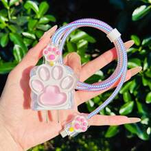 5pcs/Set 3D Cartoon Pink Paw Print TPU Charging Adapter Protector Case Compatible With Apple 18W/20W Adapter, Ideal Gift For Girlfriend, Valentine's Day