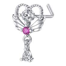 20G Pendientes de aro para la nariz en forma de L con colgante para mujer, aros de nariz con pendientes con flor de circonita cúbica de acero inoxidable para perforaciones de la nariz