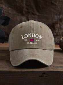 1 buc. șapcă de baseball spălată, unisex, în aer liber, ocazional, mărime reglabilă, steagul Londra și imprimeu cu litere, potrivită pentru ținuta zilnică - A - Vizualizare 10