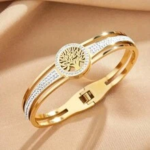 1pc Luxurious Tree Of Life Stainless Steel Bracelet, Holiday Gift - Tree Of Life - View 3