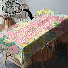 One Customizable Floral And Flamingo Pattern Tablecloth, Made Of Polyester Knit Fabric, Machine-Made, Can Customize Family Blessing Text, Perfect Home And Dining Decor Gift, Suitable For All Seasons - Multicolor - View 66