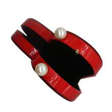 Ladies Heart Shape Acrylic Clutch Love Heart Purse Cute Evening Bag Marble Acrylic Handbag - 紅色 - 查看 5